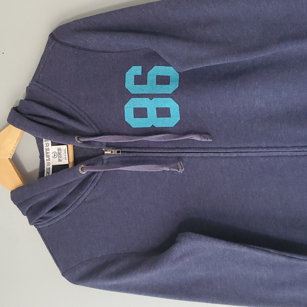 Victoria's Secret PINK Blue Zip Up Hooded 86 Sweatshirt Womens XS - Picture 3 of 7